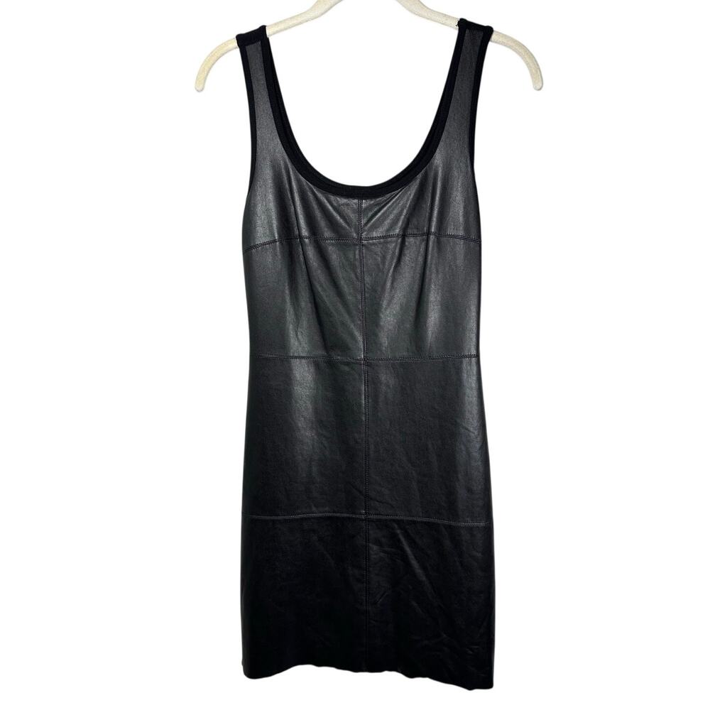 Bailey 44 Black Faux Leather Sleeveless Scoop Neck Bodycon Dress Womens Small